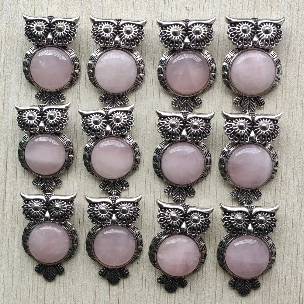 Pink Quartz Owl Pendants for Jewelry Making 12pcs/lot
