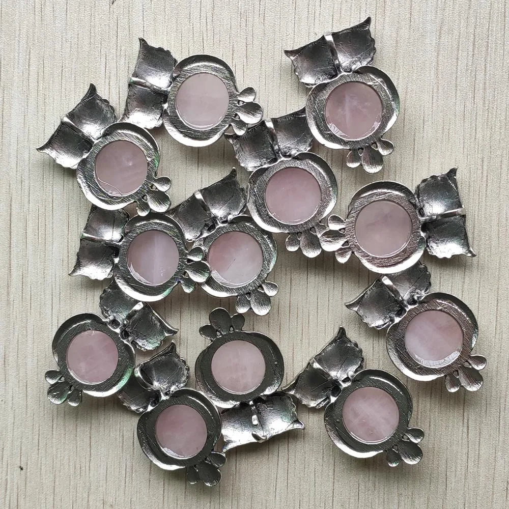 Pink Quartz Owl Pendants for Jewelry Making 12pcs/lot