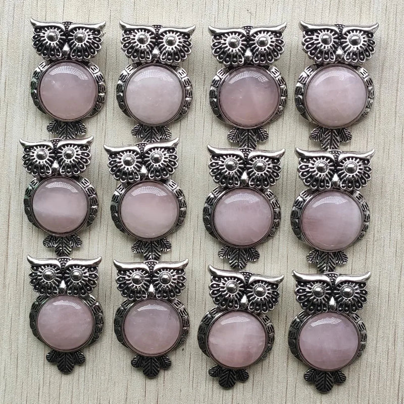 Pink Quartz Owl Pendants for Jewelry Making 12pcs/lot