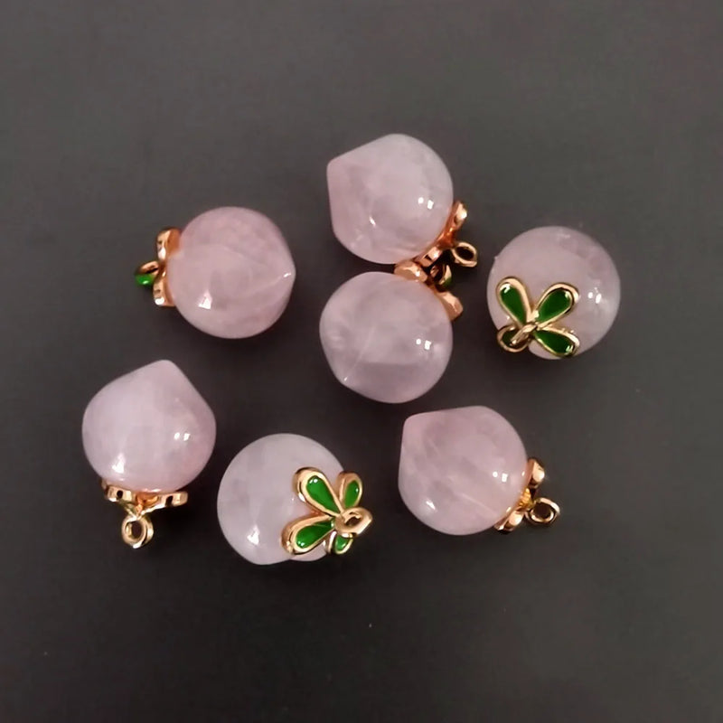 Pink Peach Pendants Natural Rose Quartaz Stone Copper Edging Necklace Jewelry