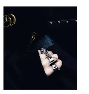 Punk Tide Smooth Surface Chain 4 Rings with Open Finger Ring