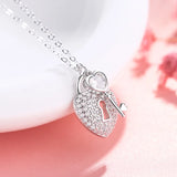 925 Sterling Silver Heart Lock & Key Pendant Necklace for Women