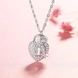 925 Sterling Silver Heart Lock & Key Pendant Necklace for Women