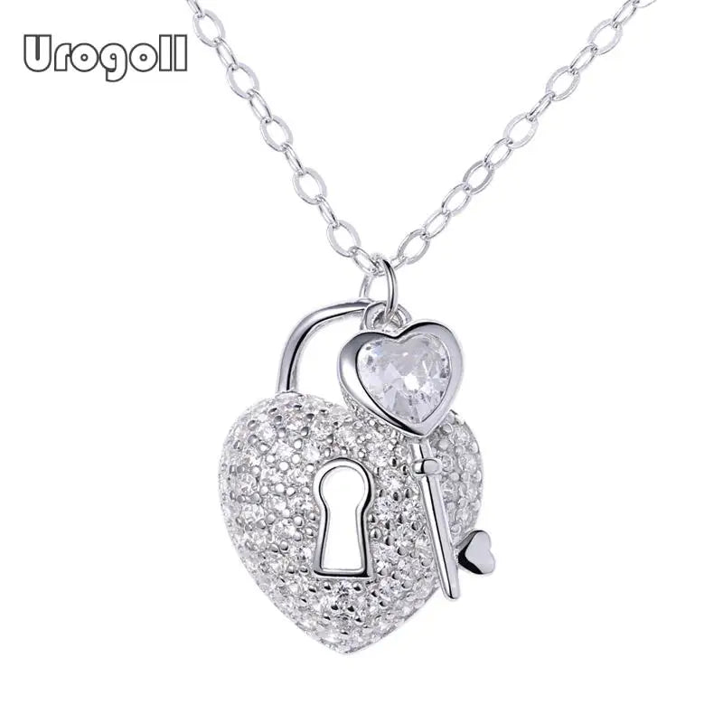 925 Sterling Silver Heart Lock & Key Pendant Necklace for Women
