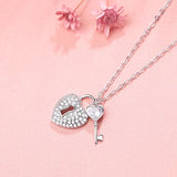 925 Sterling Silver Heart Lock & Key Pendant Necklace for Women