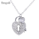 925 Sterling Silver Heart Lock & Key Pendant Necklace for Women