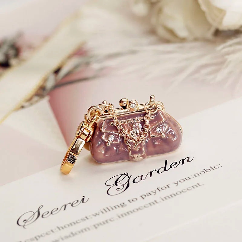Purple Handbag Charm Women Zipper Key Chains Small Pendant For Necklace