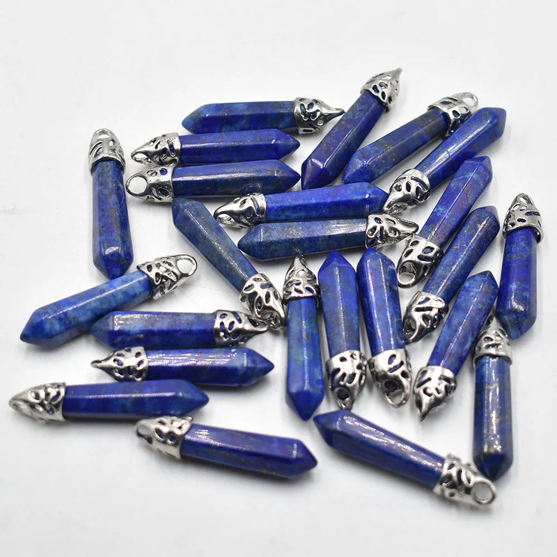 Lapis Lazuli Pillar Charms Pendants 10x32mm 24pcs/lot
