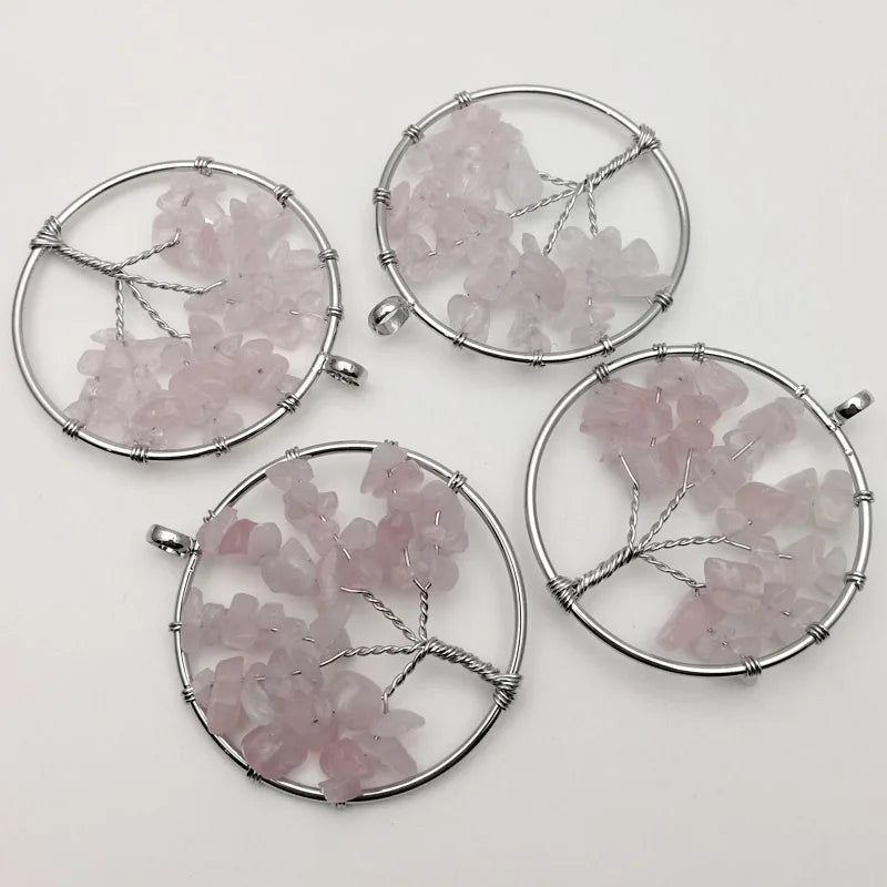 12pcs Tree of Life Chakra Reiki Healing Rose Stone Pendant
