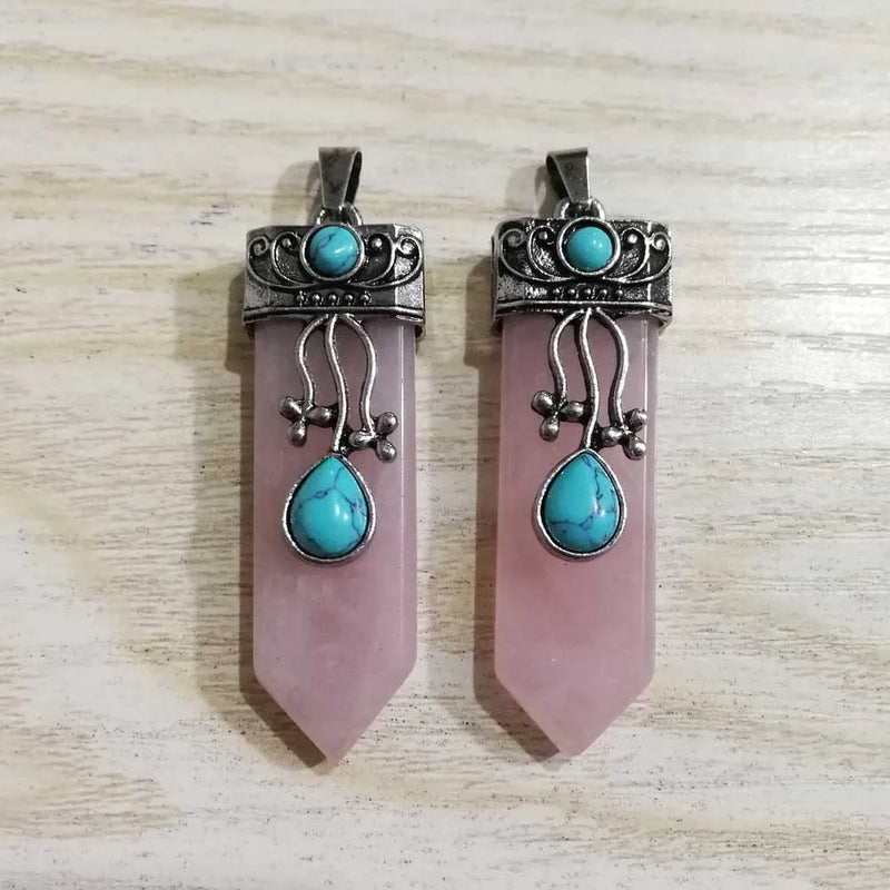 Rose Quartz Stone Sword Pendants for Necklace Jewelry Making