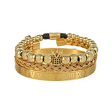 Retro Stainless Steel Crown Weave Bracelet Set for Men