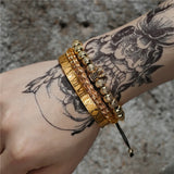 Retro Stainless Steel Crown Weave Bracelet Set for Men