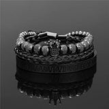 Retro Stainless Steel Crown Weave Bracelet Set for Men