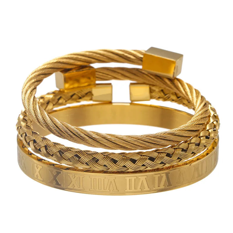 Retro Square Stainless Steel Bracelets Hip-Hop Bracelet Set