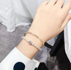 Pearl Rhinestone Tennis Bracelet for Women Bridal Jewelry