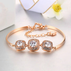 Silver Zircon Bangle Bracelet with Rhinestone Charm