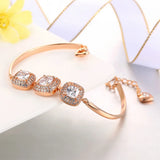 Silver Zircon Bangle Bracelet with Rhinestone Charm
