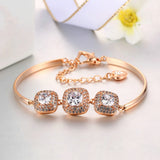 Silver Zircon Bangle Bracelet with Rhinestone Charm