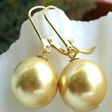 Round Shell Pearl 14K Yellow Earrings for Mother's Wedding