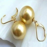 Round Shell Pearl 14K Yellow Earrings for Mother's Wedding