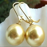 Round Shell Pearl 14K Yellow Earrings for Mother's Wedding