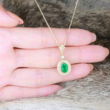 Royal Crown Green Crystal Emerald Gemstone Diamond Pendant Necklace
