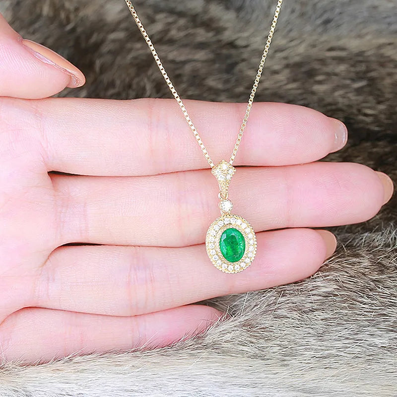 Royal Crown Green Crystal Emerald Gemstone Diamond Pendant Necklace