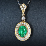 Royal Crown Green Crystal Emerald Gemstone Diamond Pendant Necklace