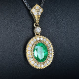 Royal Crown Green Crystal Emerald Gemstone Diamond Pendant Necklace