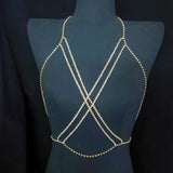 Rhinestone Double Row Cross Bikini Chest Chain Wholesale