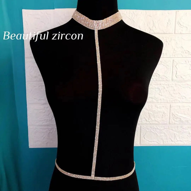 Sexy Rhinestone Slave Set - Crystal Necklace with Waist Chain