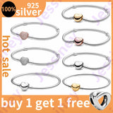 Silver Bracelet Snake Chain Heart Clasp for Charms Beads DIY