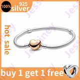 Silver Bracelet Snake Chain Heart Clasp for Charms Beads DIY