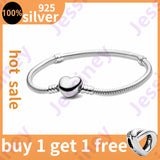 Silver Bracelet Snake Chain Heart Clasp for Charms Beads DIY