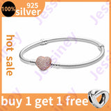 Silver Bracelet Snake Chain Heart Clasp for Charms Beads DIY