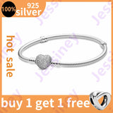 Silver Bracelet Snake Chain Heart Clasp for Charms Beads DIY
