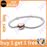 Silver Bracelet Snake Chain Heart Clasp for Charms Beads DIY
