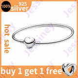 Silver Bracelet Snake Chain Heart Clasp for Charms Beads DIY Jewelry