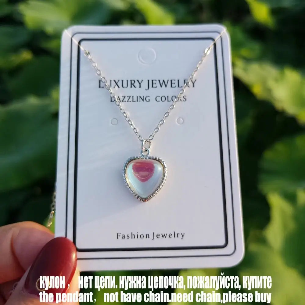 Heart Moonstone Pendant Necklace with Chain