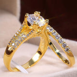 Silver Plated Bridal Ring Set 8mm Round Zircon Women Wedding Engagement Rings