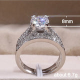 Silver Plated Bridal Ring Set 8mm Round Zircon Women Wedding Engagement Rings