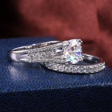 Silver Plated Bridal Ring Set 8mm Round Zircon Women Wedding Engagement Rings