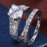 Silver Plated Bridal Ring Set 8mm Round Zircon Women Wedding Engagement Rings
