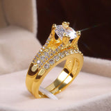 Silver Plated Bridal Ring Set 8mm Round Zircon Women Wedding Engagement Rings