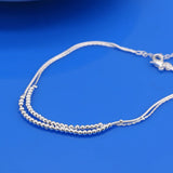 925 Sterling Silver Double Chain Anklets with Bell for Women