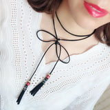 Tassel Choker Necklace Long Sweater Chain Bowknot Leather Rope Dress Belt