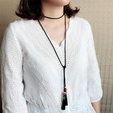 Tassel Choker Necklace Long Sweater Chain Bowknot Leather Rope Dress Belt