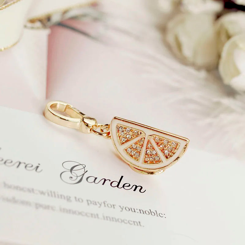 Orange Charm Women Zipper Key Chains Small Pendant Girl Necklace Gift