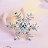 S925 Silver CZ Crystal Snowflower Brooch for Women