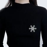 S925 Silver CZ Crystal Snowflower Brooch for Women